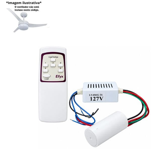 CONTROLE REMOTO P/VENTILADOR VENTI-DELTA EFYX LUNIK 110V - KIT MÓDULO TRANSM+RECEPTOR C/CAP-3FIOS 7,5UF 3,0+4,5MF