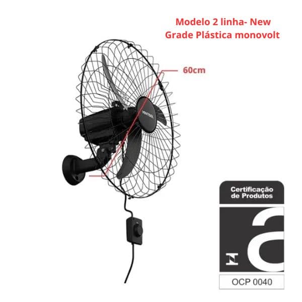 VENTILADOR DE PAREDE 060CM VENTISOL COMERCIAL 3PAS NEW 110V147W05,0UF PRETO G/MT CHAVE CONTROLE DE 3-VELOCIDADES