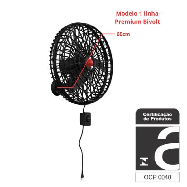 VENTILADOR DE PAREDE 060CM VENTISOL COMERCIAL 3PAS PREMIUM BIV200W PRETO G/PL BIPARTIDA C/CONTROLE DE VELOCIDADE