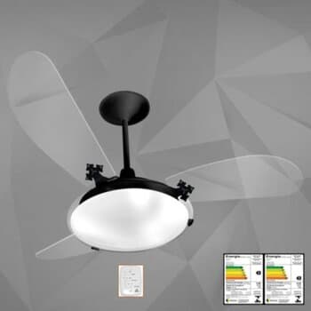 VENTILADOR DE TETO VENTI-DELTA NEW SLIM PRETO 110VOLTS 3PÁS ACRÍLICAS TUBA LUMINÁRIA VIDRO P/2 LĂMPADAS C/CHAVE 3VELOCIDADES