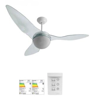 VENTILADOR DE TETO ALISEU TERRAL CV3V CRISTAL 110V150W LUMINÁRIA P/2-LÂMP - *MAIOR VENTILAÇĂO + SILENCIOSO - CONSUMO A*