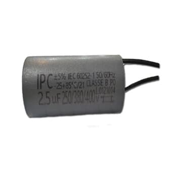 CAPACITOR 002,5UF 2FIOS RD 250/380/400VAC - P/VENTILADOR DE TETO VENTISOL / LATINA - TAMBÉM EM VÁRIOS TIPOS DE MOTORES ELÉTRICOS