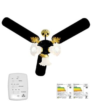 VENTILADOR DE TETO VENTI-DELTA NEW ZETA 110V 130W PRETO 3PÁS MDF PRETAS LUMINÁRIA PRETA/DOURADA 3LUZ 3TULIPAS CHAVE 3VELOCIDADES - CONSUMO A