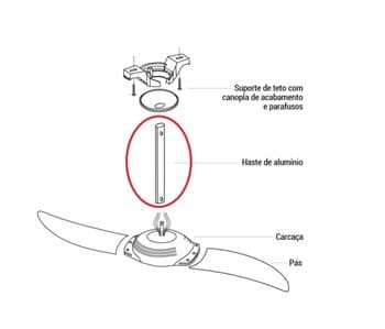 HASTE DE METAL P/FIXAR VENTILADOR DE TETO SPIRIT / LATINA - ALUMÍNIO - COMP.24CM - EXCLUSIVO P/VENTILADORES LATINA / SPIRIT - COR ALUMINIO - foto 1 de 4