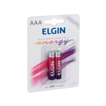 Pilha AAA Elgin Recarregável c/2Un 1000mAh Kit c/2-Pilhas - Pilha Elgin Recarregável AAA C/2 1000 MAH