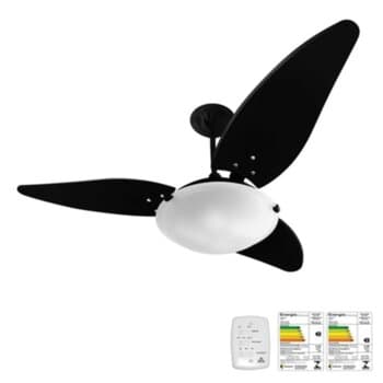 VENTILADOR DE TETO VENTI-DELTA NEW MAGNES 110V10,0UF COR PRETA 3PAS MDF FOLHA - CUPULA PLASTICA FOSCA P/2 LAMPADAS - CHAVE 3VELOCIDADES