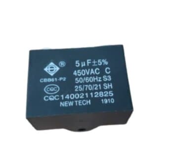 CAPACITOR 005,0UF 2 TERMINAL 2 PINOS QD 450VAC - P/CLIMATIZADOR VENTISOL CLIPRO45/70/100 LITROS 220VOLTS