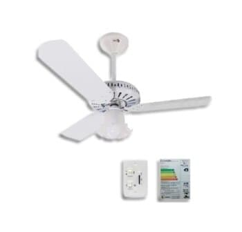 VENTILADOR DE TETO VENTMAR SUPER CLN 110V10,0UF 130W MERIDIONAL BRANCO 3PÁS ALU BRANCAS LUM.1-TULIPA PL FLOR CHAVE ROTATIVA - CONSUMO A/B