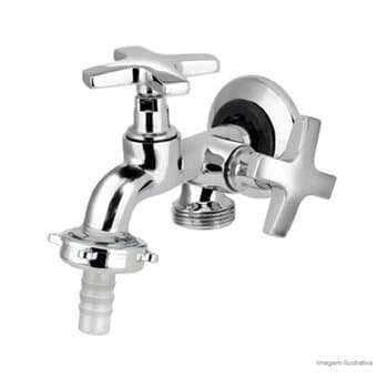 TORNEIRA METAL P/TANQUE E MÁQUINA DE LAVAR ROUPA - DUPLO BICO - CROMADA - ROSCA DE ENTRADA 1/2"