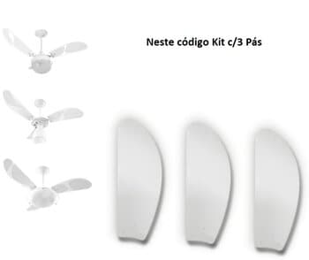 Pá Hélice para Ventilador Venti-Delta New Ligh Delta Clean Delta Slim *KIT c/03 Pás* - Tuba Plástica cor Branca 3Furos p/Garra Pequena