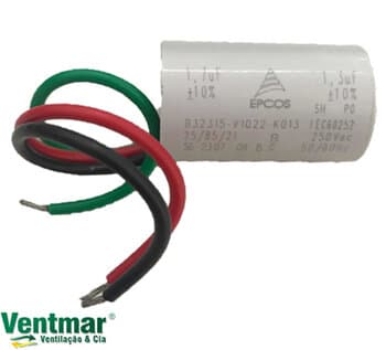 CAPACITOR 003,0UF 3FIOS 1,3+1,7MF RD 400VAC - P/VENTILADOR VENTI-DELTA EFYX LUNIK 220VOLTS - CAPACITOR COM TERMINAL TIPO PLUG 220V