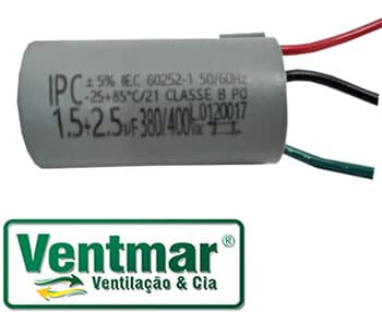 CAPACITOR 004,0UF 3F 1,5+2,5MF RD 380/400VAC - P/VENTILADOR DE TETO TRON 220V ALISEU INSPIRE NANO 110V LOREN SID, VOLARE, VENTI-DELTA, ARGE, ETC.