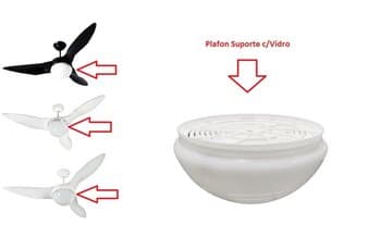 LUMINARIA PLAFON P/VENTILADOR ALISEU TERRAL ATUAL C/GLOBO DE VIDRO 213MM 21,3CM C/SUPORTE/SOQUETES P/2-LAMPADAS