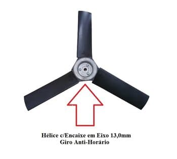 HELICE P/CLIMATIZADOR CLIMATIZZE EAZY FIX GIRO 3P F13,0MM- PÁS FIBRA C/CENTRO METAL- G/A.H.-DIAM.49CM