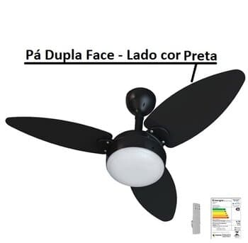 VENTILADOR DE TETO VENTISOL ELLUZ INVERTER BIV110V-220V30W 3PAS MD BALA DUPLA FACE COR PRETA-TABACO C/CONTROLE REMOTO 6-VELOCIDADES