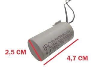 CAPACITOR 004,0UF 2FIOS RD 380VAC/400VAC P/VENTILADOR TRON/ ALISEU INSPIRE NANO/ VENTI-DELTA/ LOREN-SID/ EXAUSTOR VENTI-DELTA-220VOLTS