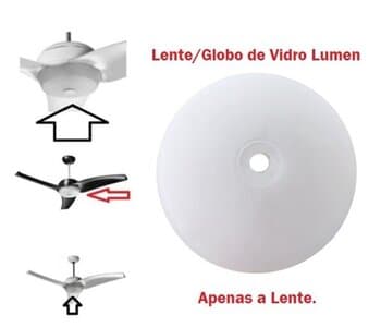 GLOBO CÚPULA VIDRO LENTE DA LUMINARIA VENTILADOR LATINA LUMEN VT633 VT655 VT673 - DIAM.22,5CM 225MM - SEM PINO FIXADOR*