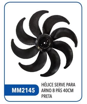 HELICE DE 40CM P/VENTILADOR ARNO 40CM 8PAS PRETA - F08,0MM PONTA/TRAVA CRUZETA SEM TRAVA TRASEIRA - foto 1 de 2