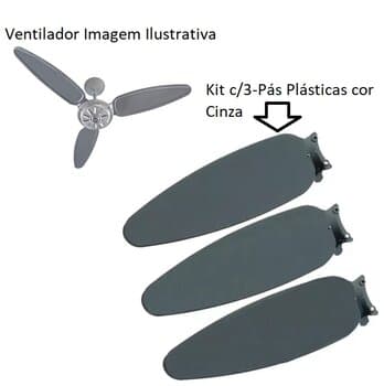 PA HELICE P/ VENTILADOR DE TETO VENTISOL WIND LIGHT PÉTALOS - COR CINZA - KIT/JOGO C/3-PÁS PA0375 PLÁSTICAS RETAS - foto 1 de 3