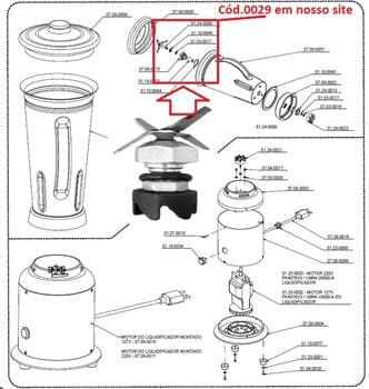 CONJUNTO COMPLETO DAS FACAS DO COPO LIQUIDIFICADOR TRON 1,5 E 2,0 LITROS - LÂMINAS C/ANEL/PORCA/MANCAL E ARRASTE DO COPO - ROSCA DE 04,MM