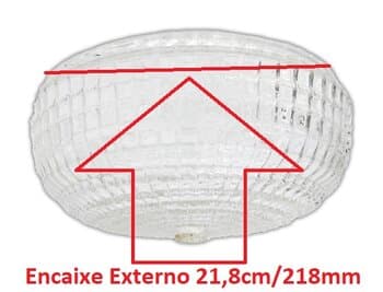 Globo Cupula Vidro da Luminaria Plafon Martau - Vidro Decorado Encaixe Externo 21,8cm / 218mm com Furo Central p/Nipel