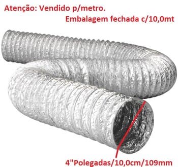 DUTO FLEXÍVEL TUBO DE ALUMÍNIO 10CM P/EXAUSTORES 100MM -*VENDIDO P/METRO- ALUDEC 6006 P/ATÉ 140C° 04POL"109MM