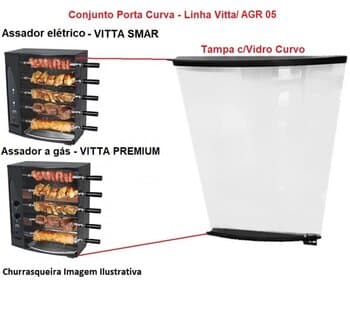 Conjunto Tampa Porta de Vidro p/Assador Churrasqueira Arke AGR-05 Vitta Premium Vitta Smart 5-Espetos - Tampa com Vidro Curvo