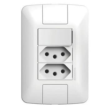 Interruptor Elétrico 1-Tecla Simples + 2-Tomadas 10A Placa Espelho 4x2 Branca - foto 1 de 2