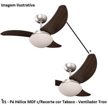 PÁ HÉLICE P/VENTILADOR DE TETO TRON LINHA MÁXIMO BOREAS EURO ITAPARICA MAX SOLANO VENOM - MDF FACĂO COR TABACO C/RECORTE - *VENDIDA P/UNIDADE* - foto 1 de 3