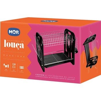 Escorredor de Louças Maggiore Preto de 2 Andares p/06 Copos 16 Pratos c/Porta Talheres - MOR-8219
