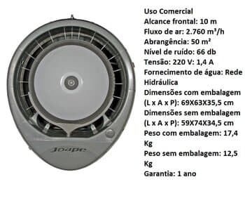 CLIMATIZADOR ASPERSIVO PULVERIZANTE JOAPE CASSINO 220V CINZA - VAZAO DE AR 2500M3/H P/ATE 50M2 - C/SUP PAREDE P/REDE HD