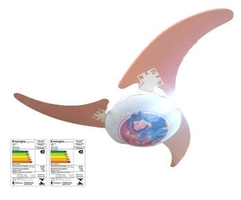 VENTILADOR DE TETO VENTI-DELTA PLUS LIGHT 110V10,0UF 3V BRANCO - LUMINARIA INFANTIL PRINCESAS 3PAS MDF STAR ROSA BEBE - CHAVE 3VELOCIDADES