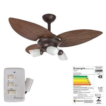 VENTILADOR DE TETO RIOPRELUSTRES LOTUS-1026 110V 3PÁS LOTUS MDF IMBÚIA 3VEL METAIS MARROM TEXTURIZADO LUM.C/3-TU-VIDRO PATA