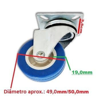 RODA RODIZIO P/CLIMATIZADOR VENTISOL 45LT CLI45PRO PRO2 MWM4500 - 49,0MM 50,0MM MÓVEL TRASEIRA SEM TRAVA - *VENDIDA P/UNIDADE