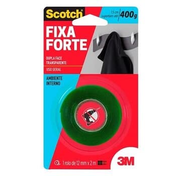 FITA DUPLA FACE 3M FIXA FORTE TRANSPARENTE 12MMX2M P/CANALETAS FIOS E CABOS - Substitui Pregos E Parafusos
