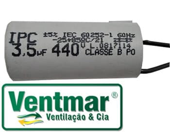 CAPACITOR 003,5UF 2FIOS RD 440VAC - P/VENTILADOR VENTI-DELTA VENTURA BIVOLTS - CAPACITOR VENTILADOR VENTISOL