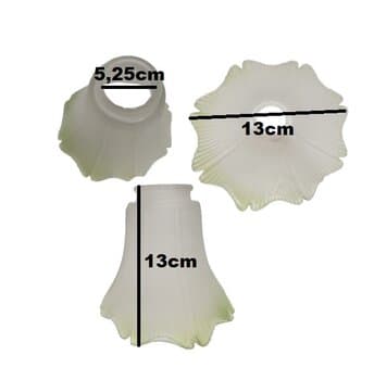 Globo Tulipa Vidro Flor Fosca Madri Saia Estudantil c/Borda Esverdeada - Altura 11,50cm /Encaixe Ext. 5,25cm /Encaixe Int. 4,00cm (encaixe p/Lampada)