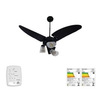 VENTILADOR DE TETO VENTI-DELTA ATHENAS3 110V10,0UF COR PRETA 3PÁS MD IRIS TABACO LUMINÁRIA P/3LUZ C/3TULIPAS PL PATA LISA- CHAVE 3VELOCIDADES