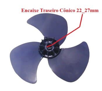 HELICE DE 40CM P/VENTILADOR ARNO 40CM 3PAS AZUL - FD-40 VERSATILE ANTIGO - FURO FRONTAL 14,0MM/TRASEIRO CÔNICO 22 27MM - TRAVA PRESSAO