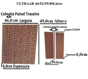 COLMEIA P/CLIMATIZADOR - ESP.05,0X L45,0 X A/C048,0CM 1-TRAS + 2-LAT ESP.06,0X L21,0 X A/C59,0CM - KIT ULTRAAR ULTRA46/52/55LT 80LT PLUS - PAINEL EVAPORATIVO