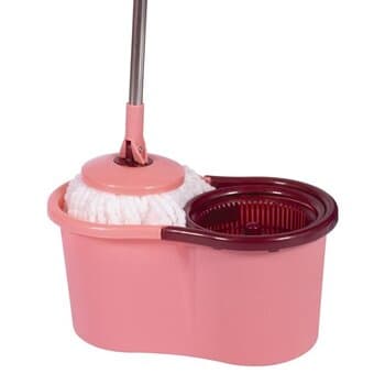 ESFREGAO MOP POCKET LIMPEZA PRATICA COR ROSA - GIRATORIO BALDE 8 LITROS + VASSOURA + CABO - MOR 8293