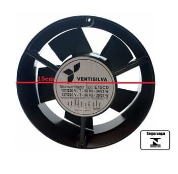 EXAUSTOR DE 15CM MICROVENTILADOR BIVOLTS - COOLER AXIAL VENTISILVA E15ALCD 172X55 - VAZAO 00414M3H - CARCACA ALUMINIO 150MM