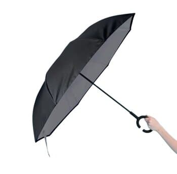 GUARDA-CHUVA ABERTURA INVERTIDA - MOR-3781 - EM AÇO TECIDO DUPLO PRETO E CINZA