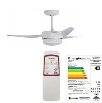 VENTILADOR DE TETO VENTI-DELTA LUNIK 3PÁS 110V130W BRANCO K2 - LUM P/2-LÂMPADAS CONTROLE REMOTO - SILENCIOSO CONSUMO A
