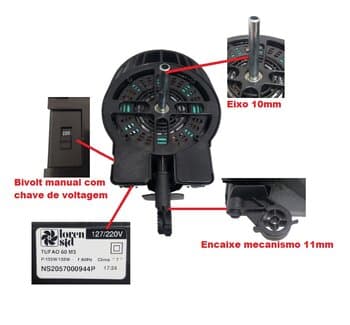 MOTOR P/VENTILADOR DE PAREDE LOREN SID 50/60CM TURBO SPRINT M3 BIVOLTS 155W COR PRETA - EIXO 10,0MM - MOTOR COMPLETO VENTILADOR PAREDE