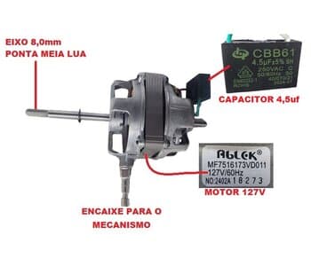 MOTOR P/VENTILADOR OSCILANTE VENTI-DELTA DE MESA TURBI 30CM 110V - EIXO 8MM - MOTOR PARCIAL C/ESTATOR BOBINADO REF:MF7516173VD011