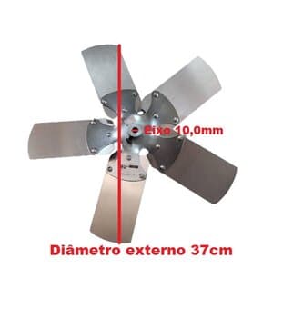 HELICE P/EXAUSTOR LOREN SID DE 40CM -5PAS ALUMINIO - ENCAIXE EIXO 10,0MM COM CUBO E PARAFUSO LATERAL - 380X5 FA 10,0MM MT