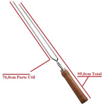 ESPETO DUPLO P/CHURRASCO COM CABO DE MADEIRA 95CM CROMADO