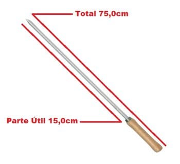 ESPETO P/CHURRASCO - ESPETO SIMPLES CROMADO 75CM PARA CHURRASCO COM CABO DE MADEIRA - MOR 3203