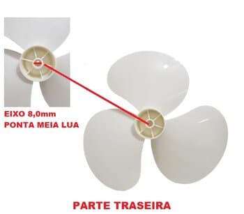 HELICE DE 40CM P/VENTILADOR QUALITAS 40CM 3PAS COR BRANCA - ENCAIXE 08,0MM PONTA MEIA LUA FIXADA C/PRESSAO E TRAVA TRASEIRA